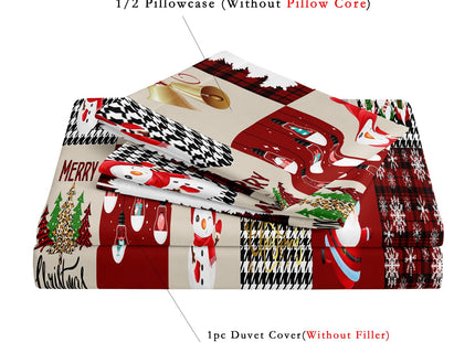 ZIRANSHU Christmas Theme Grid Duvet Cover - King Size, Santa Claus Reindeers Snowflakes Rustic Cabin Christmas Lodge Western Country Holiday Decoration, 3-Piece Comfortable Checkered Bedding Set