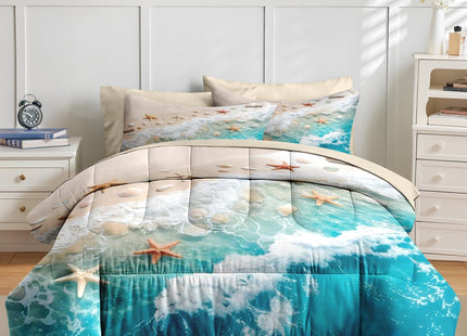 Nesker Queen Comforter Set with Sheets, 7 Pieces Beach Starfish Bedding