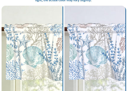 Kapok Quadrant Coastal Valance for Windows - Blue Ocean Coral Valance Curtain 54"x18" Short Curtain Window Treatment for Kitchen Living Room Bathroom Bedroom