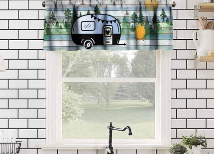 Camper Rv Valance Curtain, Rustic Vintage Wooden Mountains Forest Travel Trailer Camper Rod Pocket Blackout Window Valance for Farmhouse Kitchen Bedroom Living Room, 54x18inch