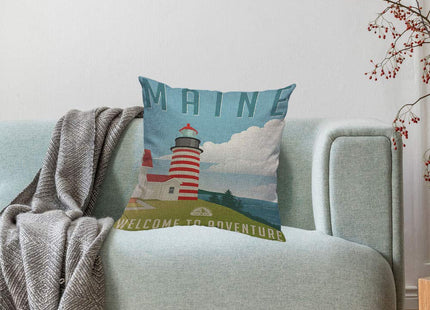 HOSNYE Maine Lighthouse Cotton Linen Throw Pillow Case Retro Style Travel United States Pillow Cushion Covers Home Sofa Decorative 18 X 18 Inch