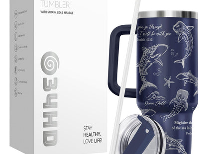 34HD Dark Whale Shark Ocean 40 oz Tumbler with Handle, Ocean Lover Gift