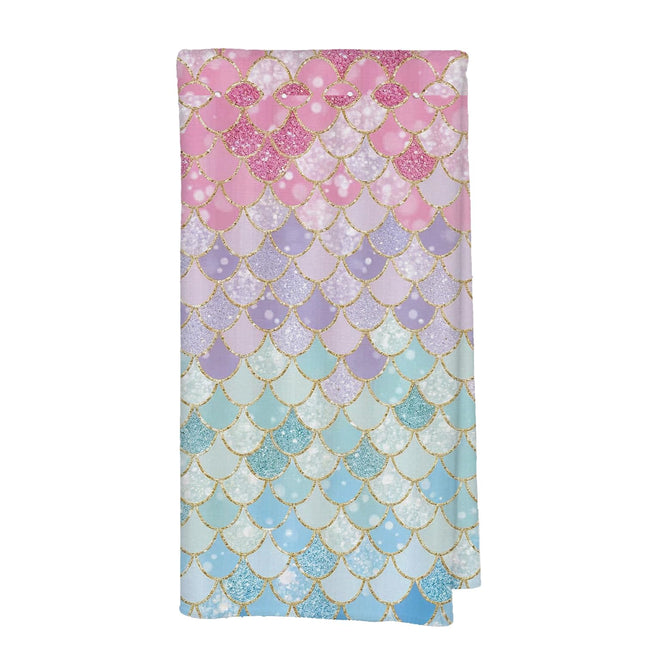 Qabliqo Mermaid Bathroom Decor Hand Towels, Boho Blue Pink Magical Glitter Mermaid Decorative Kids Hand Towels for Girls, Coastal Beach Kitchen Towels, 16x24 Inch