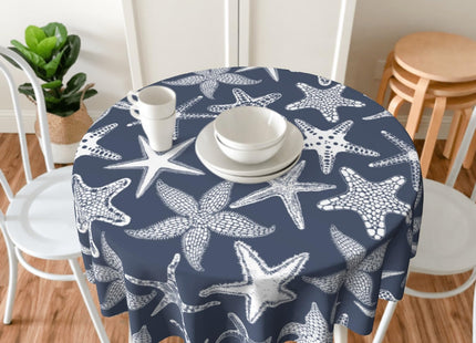 Giwawa 60Inch Navy Blue Starfish Round Tablecloth, Summer Nautical Coastal Decorative Circle Table Cover, Dustproof Washable Table Cloth Polyester for Kitchen Dining Party Picnic Season