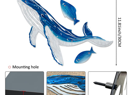 LiveInUrban Coastal Wall Art Whale Metal Wall Sculptures, Ocean Beach Themed Metal Hanging Home Decoration 3PCS 16.2"x12.1"