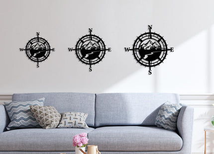 Resama Black Metal Mountain Nautical Compass Wall Decor