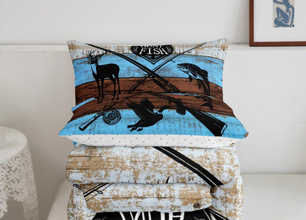 Castle Fairy Animal Hunting Comforter Set Full Size,Wild Deer Mallard Fish Print Bedding Comforters Lodge Decor,Rustic Farmhouse Blue Wooden Barn Quilt Set with 2 Pillowcases,Xmas Present
