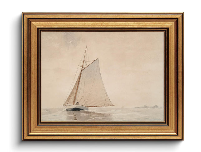 Gold Framed Wall Art Vintage Sailboat Canvas Prints Coastal Wall Decor