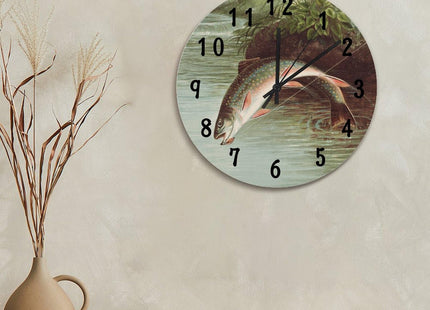 ArogGeld Rainbow Trout Fish Wall Clock Rod Inn FishingWall Clocks Battery Operated 15 Inch Quiet Non-Ticking Farmhouse Hanging Clock Modern Wall Decor for Living Room Kitchen Bedroom Office