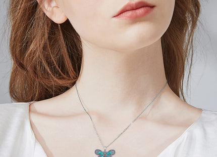 Daixiya Dragonfly Necklace 925 Sterling Silver Turquoise Dragonfly Pendant Necklace Boho Jewelry Gifts for Women