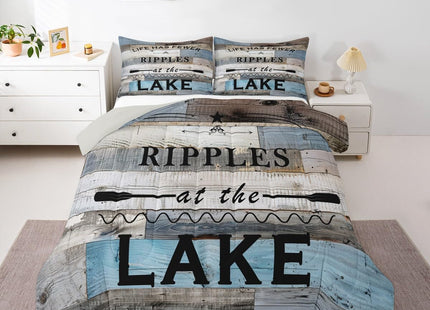 Homewish Lake Theme Comforter Set,Rustic Farmhouse Bedding Set for Kids Girls Women,Adults Lake Life Comforter,Wooden Barn Doors Quilted Duvet Set Bedroom Collection Twin Size 2Pcs
