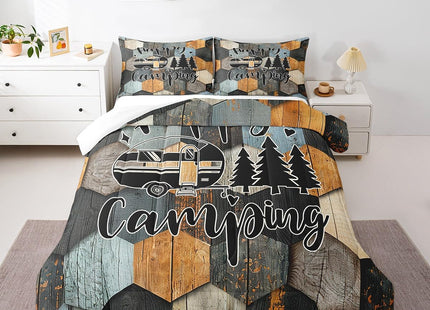 Castle Fairy RV Trailer Decor Twin Comforter Kids,Wild Adventure Camping Sports Duvet/Quilt Set Soft Comforter Bed Collection,Modern Hexagon Lodge Style Bedding Comforter for Boys Girls Bedroom,2 Pcs