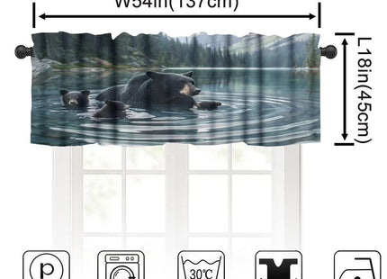 wlsgdsg Rustic Bear Kitchen Valance Curtain Vintage Rustic Cabin Forest Nature River Hunting Black Bear Wildlife Window Treatment Valances Curtains for Living Room Bedroom，54x18Inch 1P
