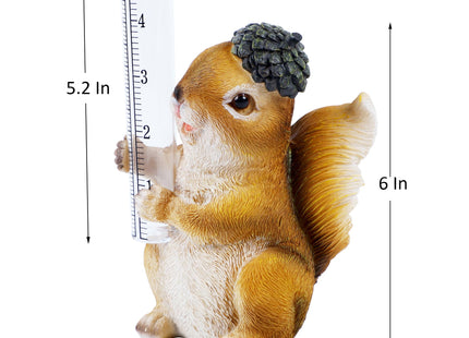 FORUP Resin Squirrel Rain Gauge, Hand Painted Squirrel Sculpture Water Gauge