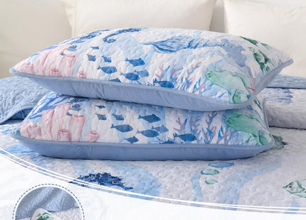 Dinjoy Coastal Queen Quilt, Blue Diving Deep Ocean Themed Fall Bedding Set