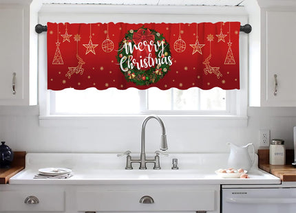 Nextchange Christmas Wreath Window Valances Red Star Deer Kitchen Short Curtains with Rod Pocket Valance Drapes Farmhouse Window Treatment for Living Room Bathroom Decor 54" X 18"