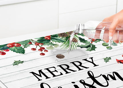 APROPHIC Merry Christmas Kitchen Mat, Cardinal Birds Pinecone Wood Grain Xmas Kitchen Mats for Floor Rug Set of 2, Non Slip with Rubber Backing, Washable Carpet for Hallways, Sink 16x24 + 16x41 in