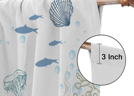 JanJCurt Nautical Turtle Curtains, Coastal Sea Ocean Theme Coral Starfish Seashell Jellyfish Undersea Life Window Curtains for Kids Bedroom Living Room Kitchen, 42x45 Inch (No Blackout)