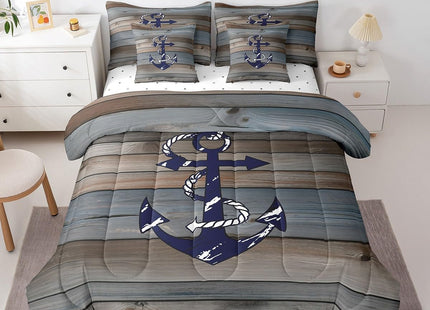 Erosebridal Rustic Wooden Plank Comforter Set,Summer Anchor Bed in A Queen