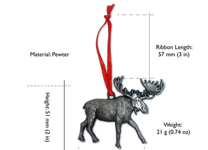 Moose Christmas Ornament, Pewter Elk Deer Charm