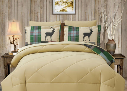Smuge 7 Piece Queen Size Comforter Set, Lodge Moose Rustic Cabin Bed in a Bag, Soft and Breathable, Green Moose