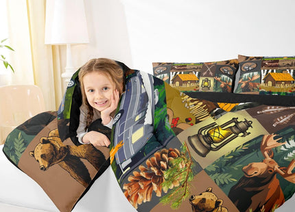 Bear Deer Moose Comforter Set Twin Rustic Farmhouse Camping Bedding Set For Adults Men Retro Camper Car Quilt Duvet For Cabin Lodge,Summer Camp House Pine Tree Woodland Animal Arrow Comforter 2 Pcs