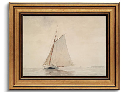 White Sailboat Seascape Vintage Gold Framed Wall Art 8x10 inch