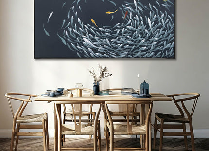 Framed Wall Art,Sea Fish Wall Decor for Living Room,Blue Beach Theme Artwork,Coastal Large Pictures Poster Prints Arts for for Bedroom Dining Room 29"x58"