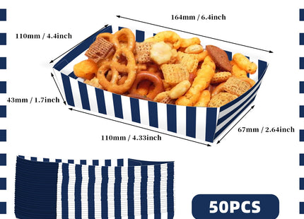 KERINGO No Folding Required 50 Pack 2 Lb Nautical Party Food Trays Nautical Plates Birthday Party Supplies Nautical Themed Nacho Holders Paperboard Tray Disposable Serving Trays