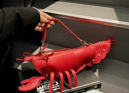 XJXFKDG Lobster Shaped Crossbody Bag,Fun Unique Rivets Lobster Design Shoulder,PU,Stylish Handbag Purse for Women Girls (Red)