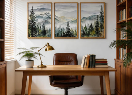 IARTTOP Misty Mountain Landscape Wall Art Green Pine Tree Wall Decor