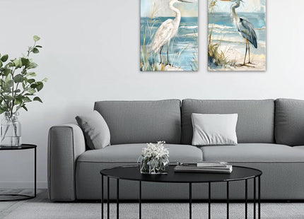 OAAPITI Coastal Heron Wall Art 2 Panel Beach Bird Canvas Set Seaside Wildlife Decor for Living Room Bedroom Home Office Wall Decor