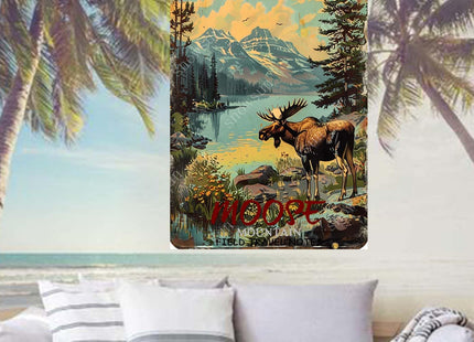 snowsun Moose Mountain zoon Vintage Metal Tin Sign Aluminum Metal Signs Retro Metal Sign Bar Cafe Room Country Farmhouse Bathroom Family 8X12 Inch