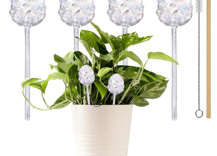 Welhammsae 4 PCS Plant Watering Globes for Indoor Plants, Pinecone Shape Self Watering Globes, Iridescent Glass Self Watering Planter Insert, Hands-Free Watering Devices for Vacation