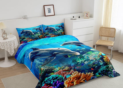 Feelyou Animal Print Dolphin Ocean Comforter Set Twin Size Kids Boys Girls