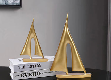 Dawbun 2 Pack Gold Sailboat Decor Boat Sculpture for Home Decor Modern Boat Statue Decorative Nautical Decoration for Living Room Bookshelf Shelf Table Office