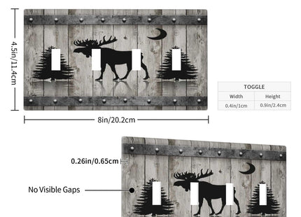 Rustic Deer Moose Forest Tree on Wood Plank Quad Toggle Light Switch Covers Decorative Unique 4 Gang Wall Plate Electrical Faceplate Switchplate for Farmhouse Kitchen Bedroom Bathroom Decor