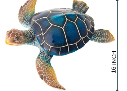 Corner Merchant Sea Turtle Statue Garden Decor Tabletop Display and Wall Hanging Sea Turtle Sculpture (Navy, 16"x15")