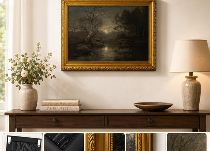Gold Framed Forest Deer Wall Art Wildlife Landscape Canvas Print 12x16inch
