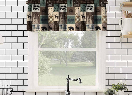 Llylumty Farmhouse Bear Deer Kitchen Valance,Animals Room Darkening Blackout Window Curtains,Rustic Country Vintage Retro Cabin Lodge Huntting Window Treatment 54x18 Inch