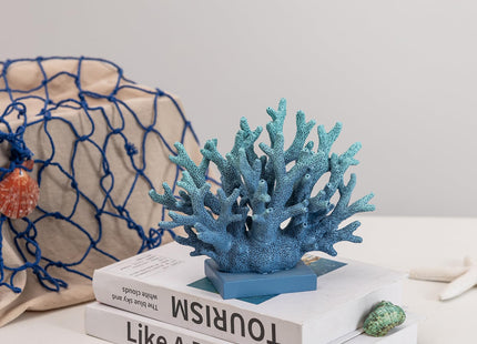 Elegondrar 5.8" H Blue Coral Decor, Resin Coral Statue, Nautical Decorations for Home, Beach/Coastal/Ocean Themed Cabinet Shelf Tabletop Decor