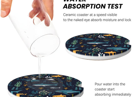 KOSUES Whale Shark Underwater Sea Life Absorbent Ceramic Car Coasters