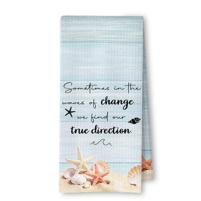 ArtisaEura Sky Blue Coastal Kitchen Towels, Beach Summer Dish Tea Towel for Kitchen, Inspirational Starfish Seashell Nautical Hand Towels for Bathroom Decor, 16x24 Inches