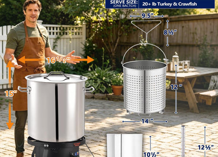 ARC 52QT Stainless Steel Stockpot for Crab Seafood Boiler w/Basket, 13Gal