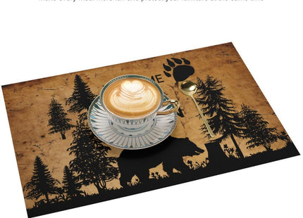 Rustic Bear Placemats Set of 4, Farmhouse Cabin Lodge Table Mats 12x18 Inch