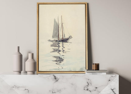 SIGNFORD Framed Canvas Print Wall Art Sailboat Reflections Watercolor Calming Seascape Illustrations Modern Art Minimal Relax/Calm for Living Room, Bedroom, Office - 16"x24" Natural