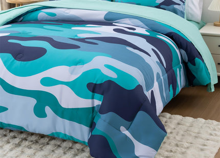 Holawakaka Full Size Camouflage Bedding Comforter Set with Sheets, Boys Girls Men Camo Bed in A Bag 5 Pieces,Kids Teens Dorm Bed Sets Neutral Farmhouse Lodge Cabin Army Bedspread (Aqua, Full)