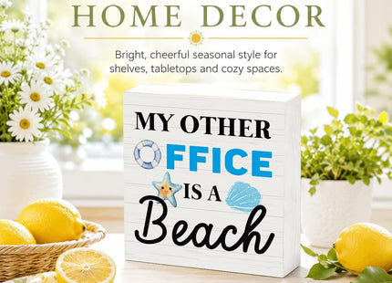 My Other Office Is A Beach Wood Box Sign for Office Desk Decor, Funny Beach Coastal Decoration for Coworkers, Friends, Home Office, Shelf and Bathroom