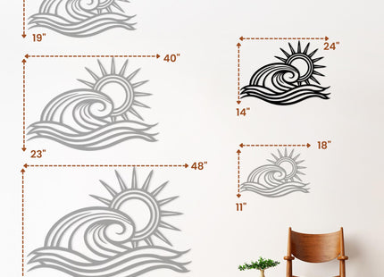 Wita Home Ocean Wave Metal Wall Art, Sun Beach Decor, Coastal Large Wall Sculpture for Home, Indoor/Outdoor Use, Nautical Wall Hanging, Eye-Catching Addition to Living Room (Black, 24 x 14 inches)