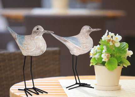 EVINIS Seagull Statues Coastal Beach Nautical Decor, Wood Sea Bird Sculpture Ornament for Home Room Table Decor (2pcs)